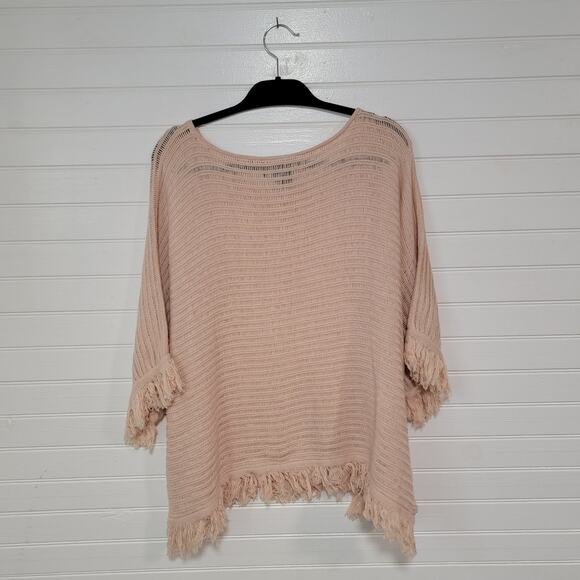 Anthropologie Akemi Kin Cotton Linen Poncho Shawl Sweater Lagenlook Boho Fringe - Picture 2 of 6